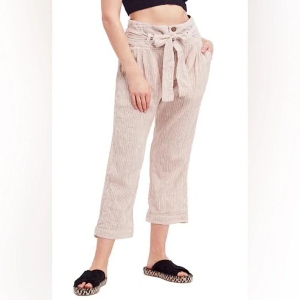 Free People Rumors Yarn Dye In Neutral Dusty Rose & Cream Size 0 Harem Pants